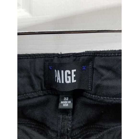 PAIGE JACQUELINE STRAIGHT BLACK JEANS SIZE 32 RAW FRAYED HEM STRETCH - Picture 3 of 10